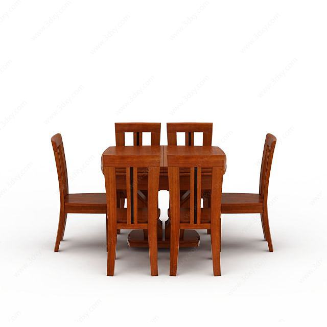 简约中式实木餐桌餐椅3D模型