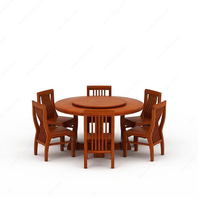 中式圆形餐桌餐椅3D模型