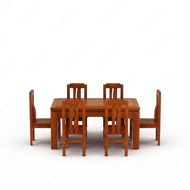 中式实木餐桌餐椅3D模型