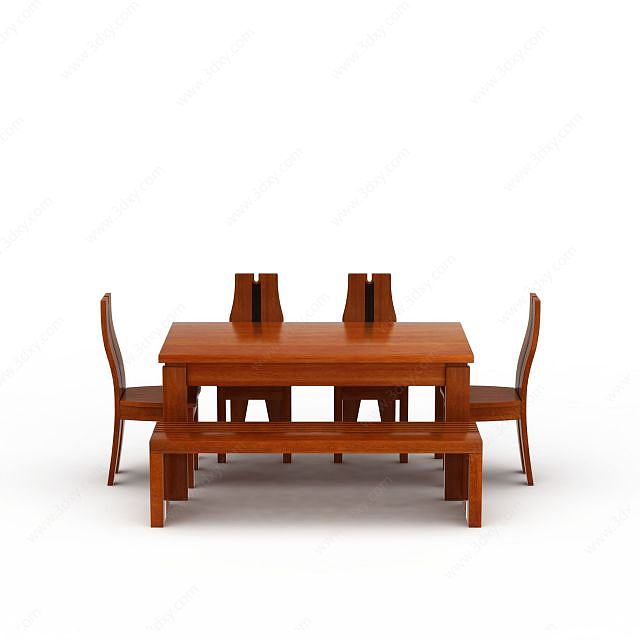 中式实木餐桌餐椅3D模型