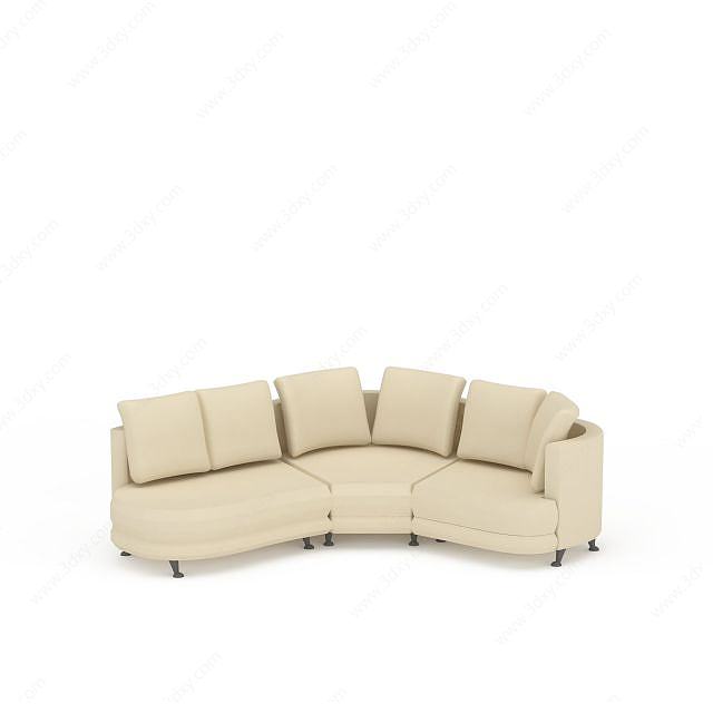 现代米色休闲多人沙发3D模型