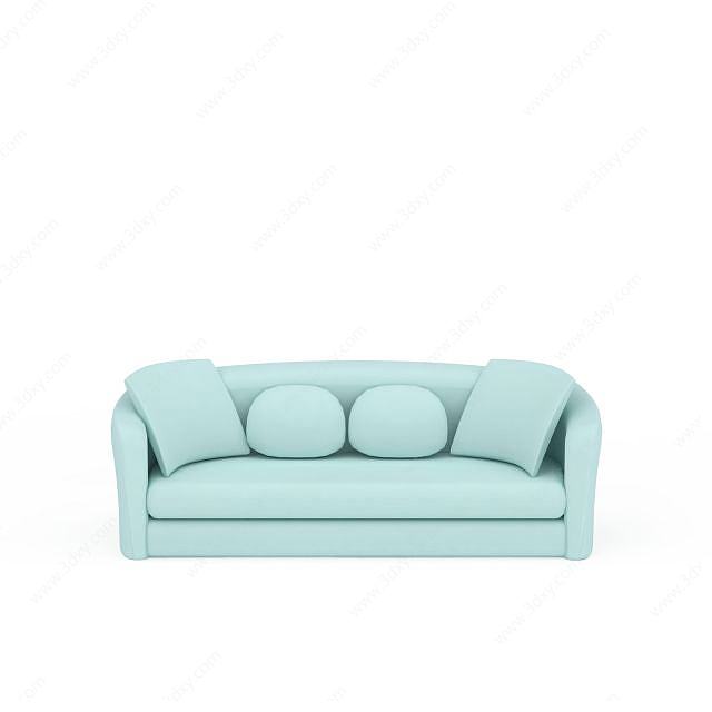 时尚淡蓝色布艺多人沙发3D模型