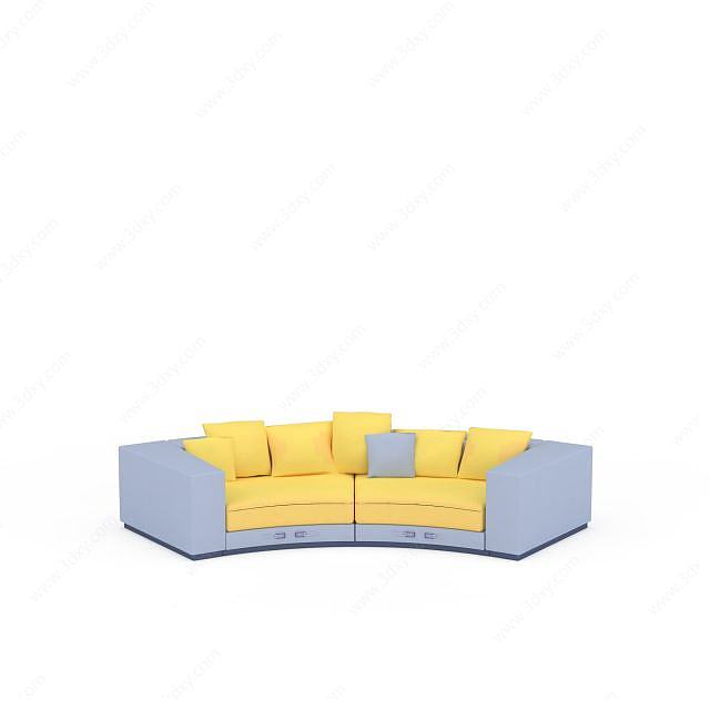 现代拼色布艺多人沙发3D模型