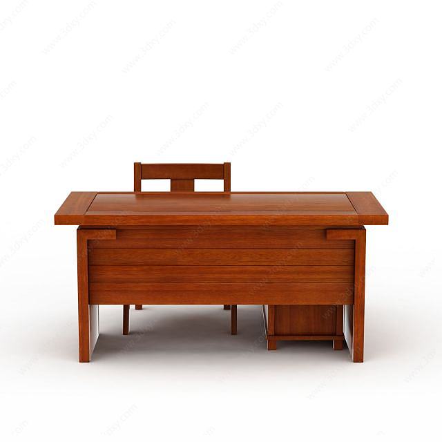 现代实木办公书桌书椅3D模型
