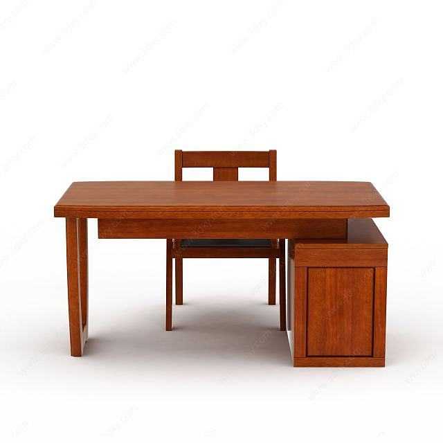 中式实木书桌书椅组合3D模型