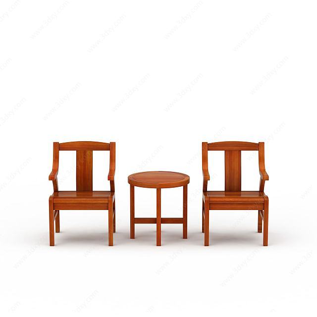 中式实木休闲桌椅组合3D模型