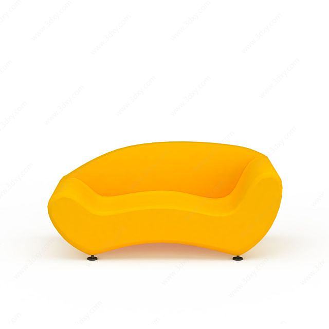 时尚黄色双人休闲沙发3D模型