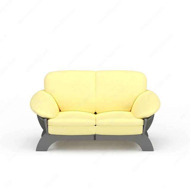 现代鹅黄色双人沙发3D模型