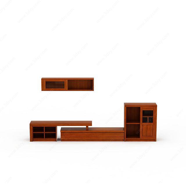 现代实木组合电视柜3D模型
