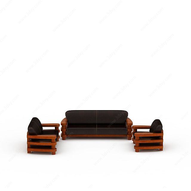 现代实木组合沙发3D模型