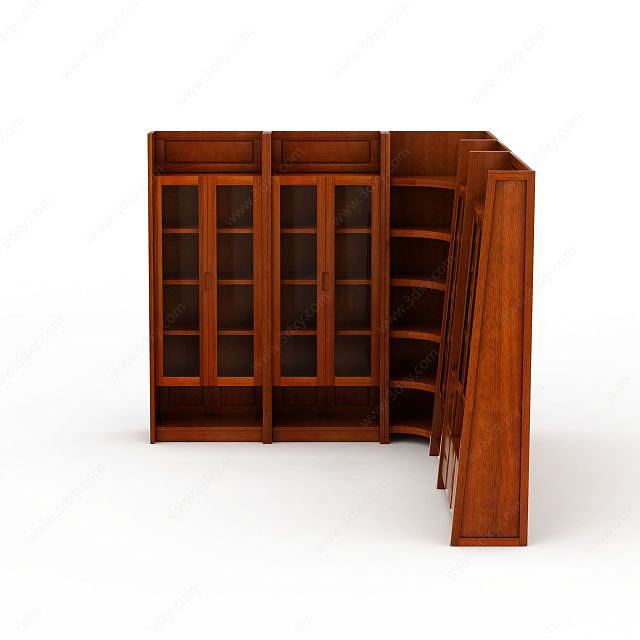 现代大型实木组合书柜3D模型