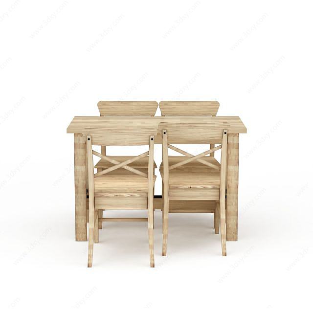 现代实木儿童桌椅组合3D模型