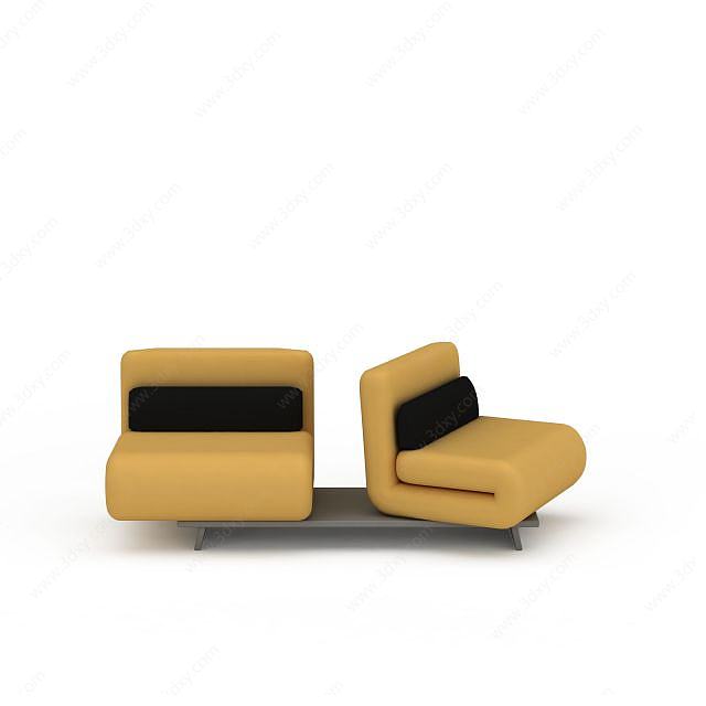 现代米色布艺双人沙发3D模型