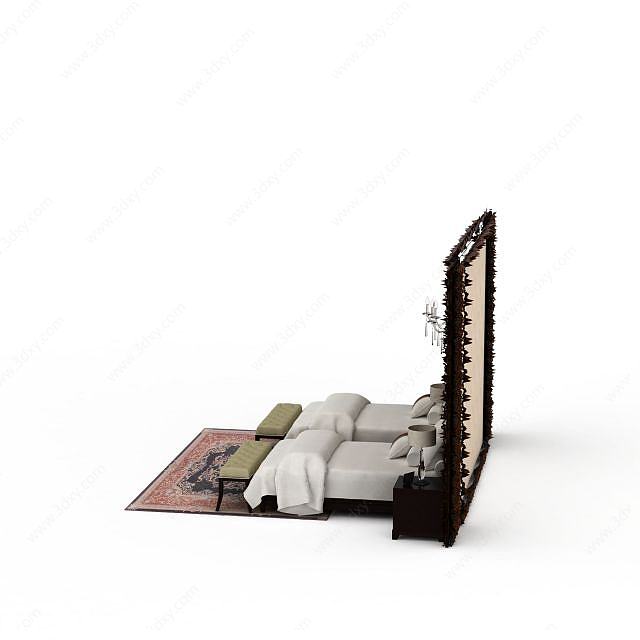 单人床套床3D模型