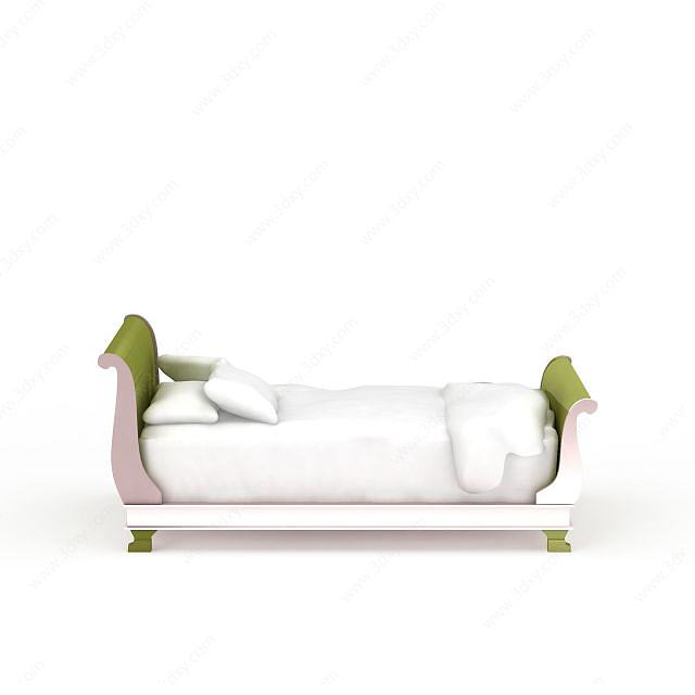 实木单人床3D模型
