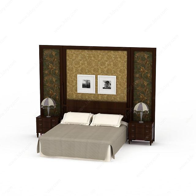 卧室大双人床组合3D模型