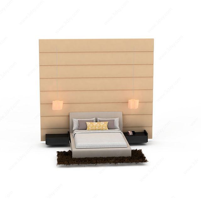 现代温馨卧室双人床3D模型