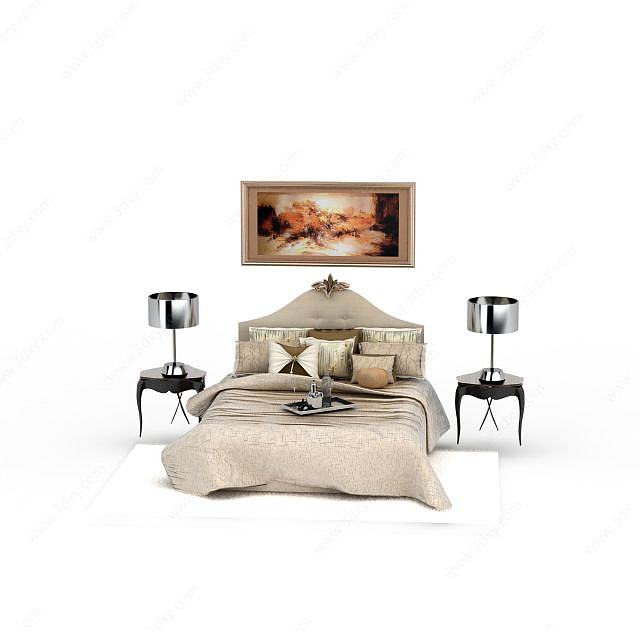 现代欧式家装卧室床具组合3D模型