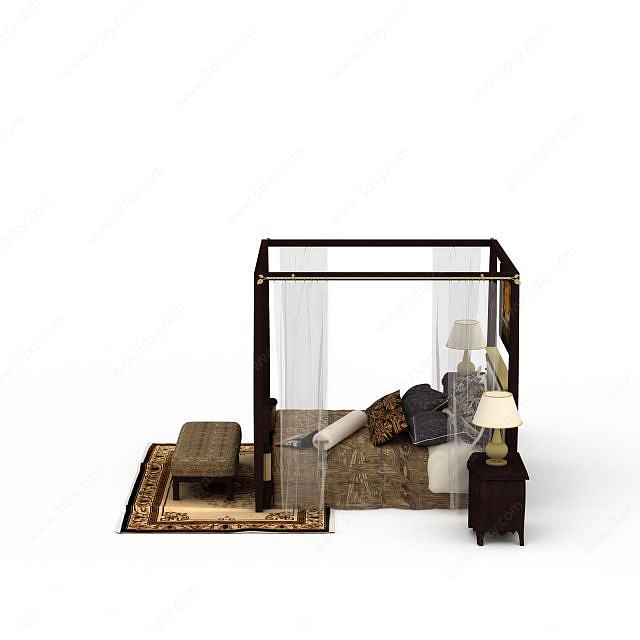 欧式床帏双人床3D模型