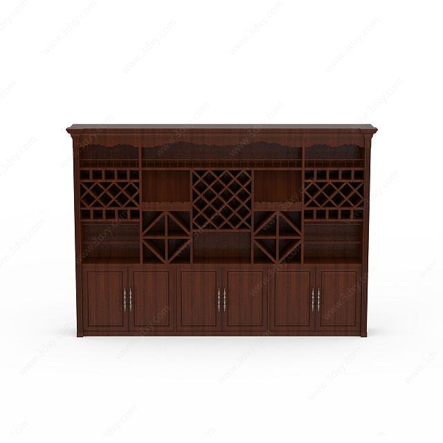 美式实木红酒柜3D模型