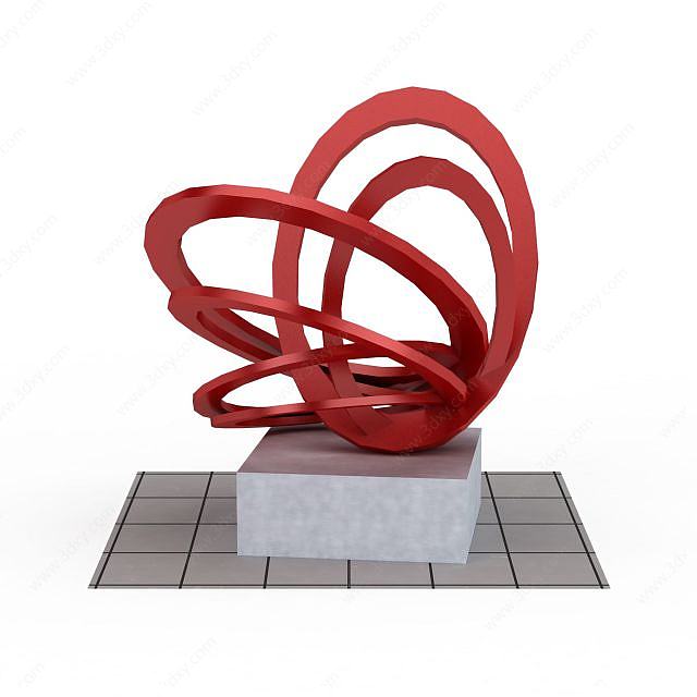 红色概念雕塑装饰3D模型