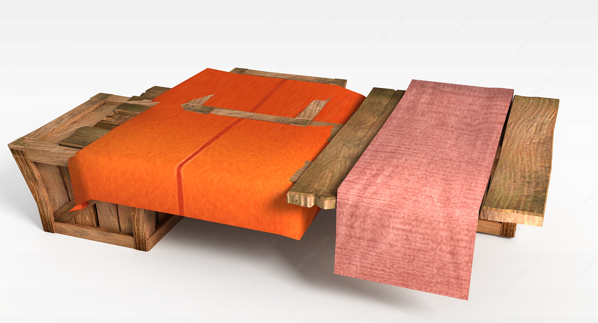 游戏场景道具实木床3D模型