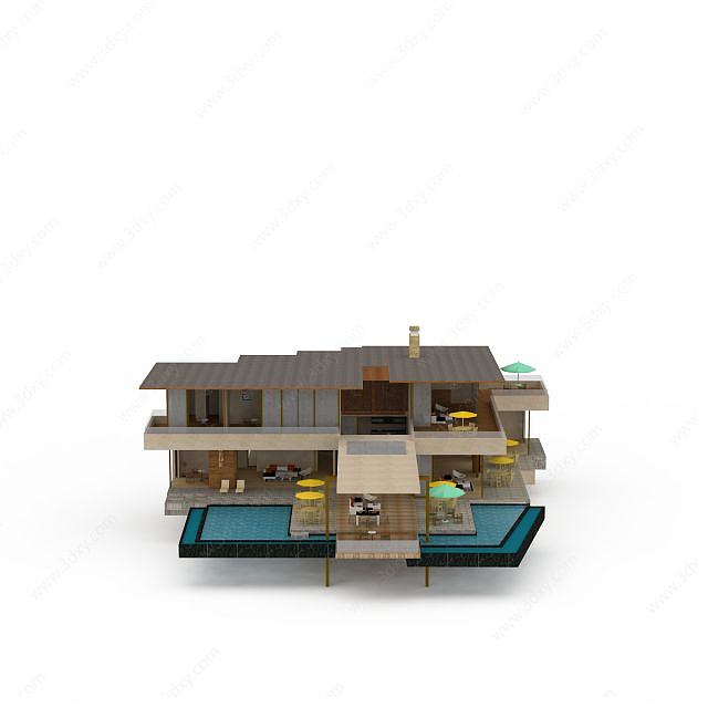 开放式二层别墅3D模型