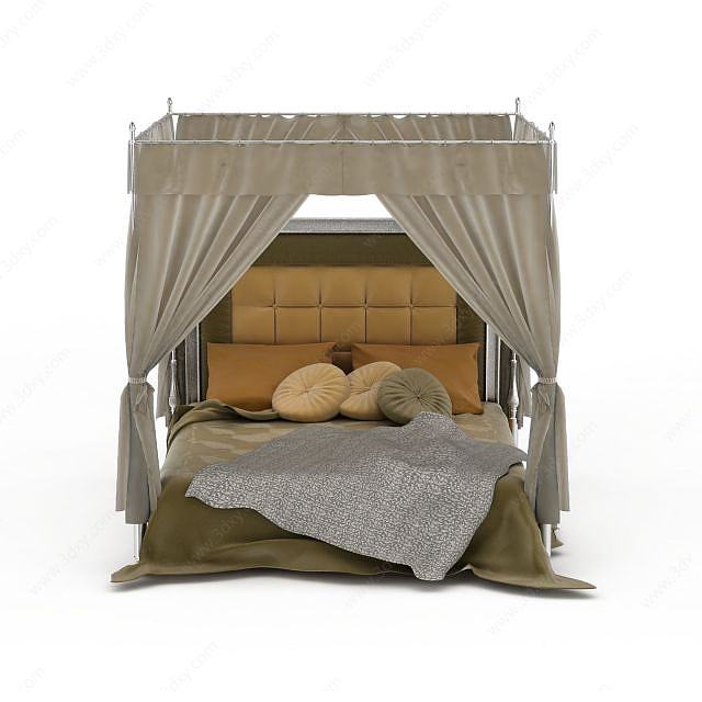 欧式床帐双人床3D模型