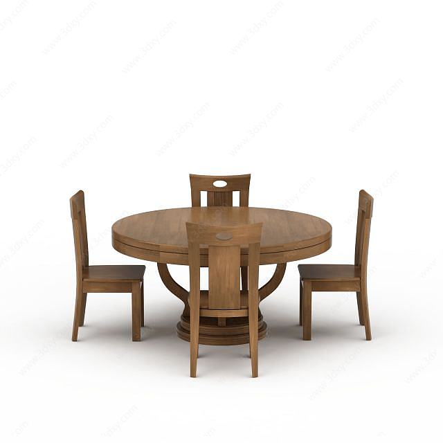 实木圆餐桌椅子组合3D模型