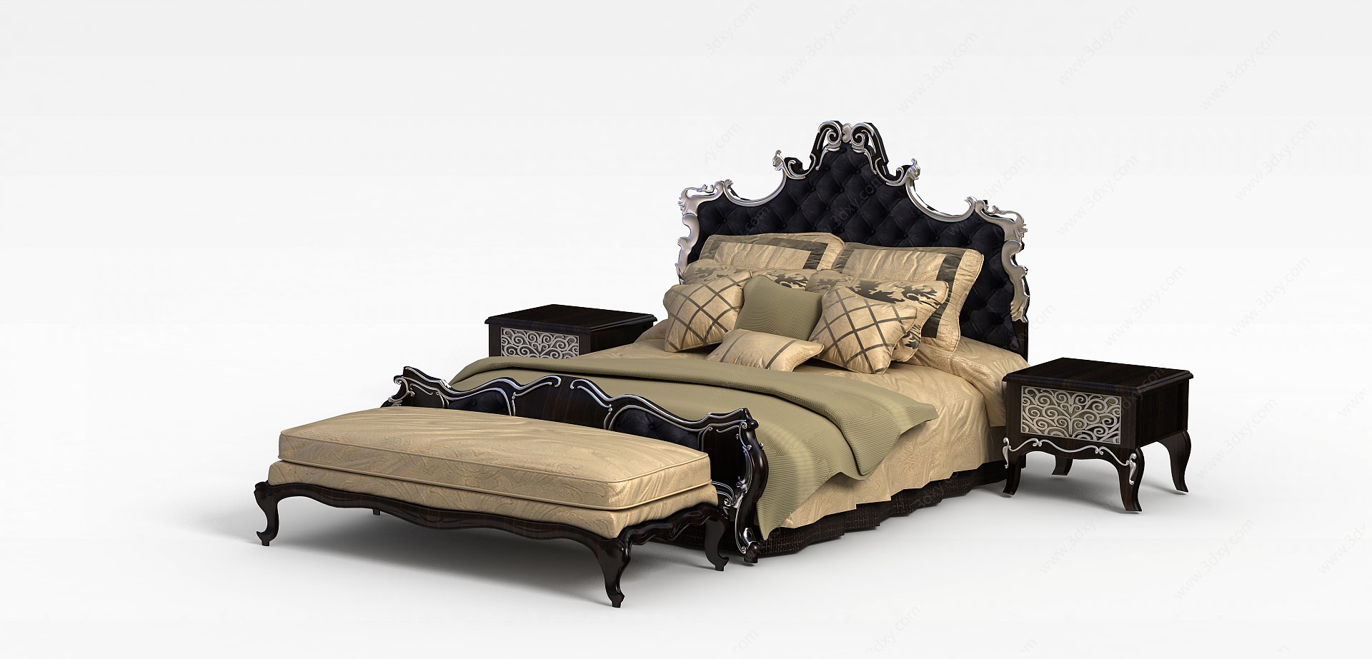 欧式雕花软靠双人床3D模型