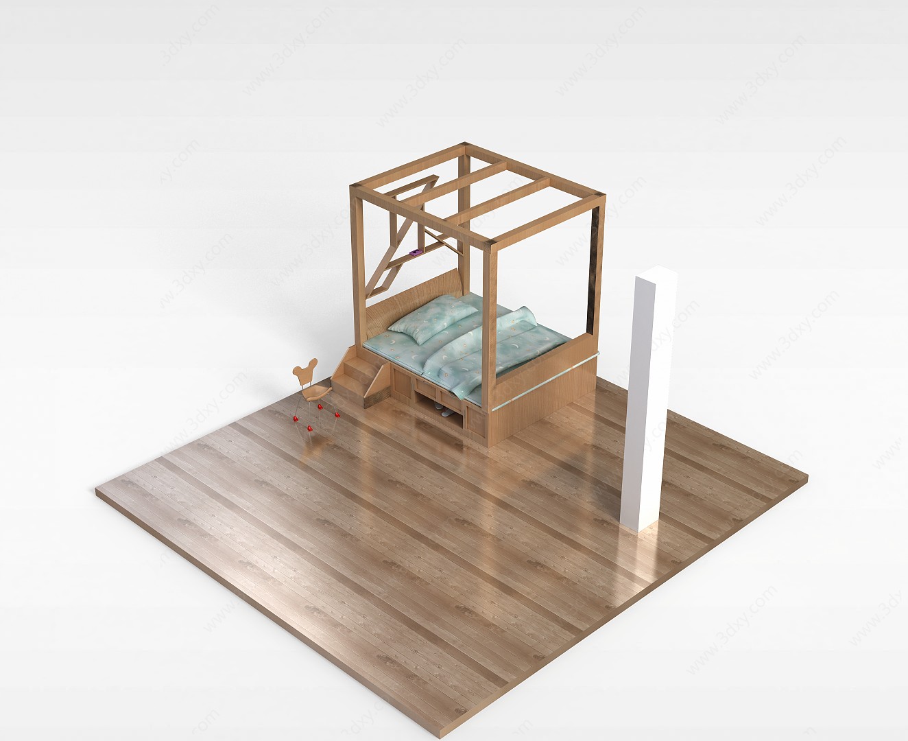木质四柱儿童床3D模型