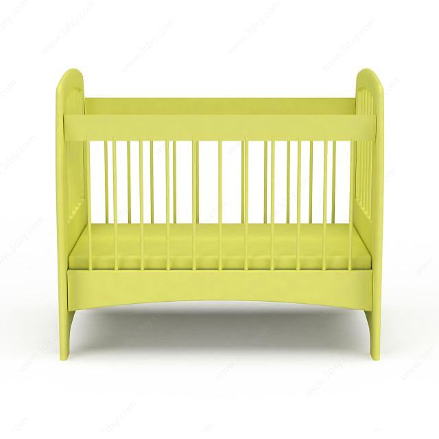 现代黄色儿童婴儿床3D模型