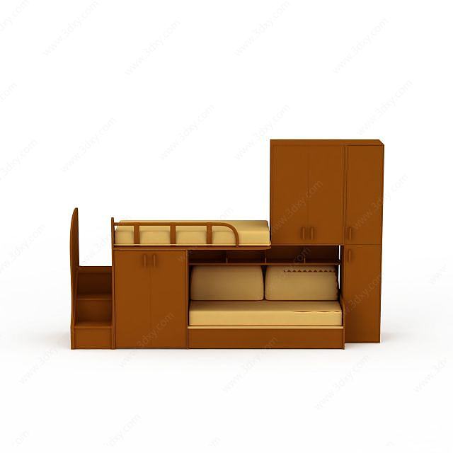 精品实木儿童上下床3D模型