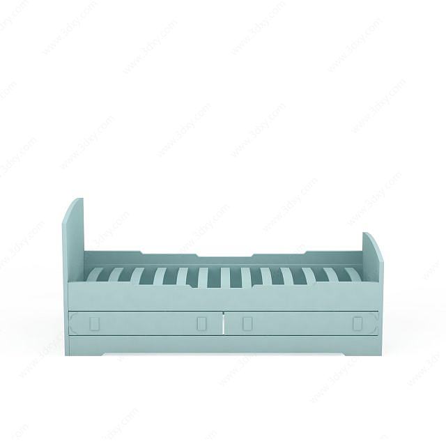 现代蓝色实木高箱儿童床3D模型