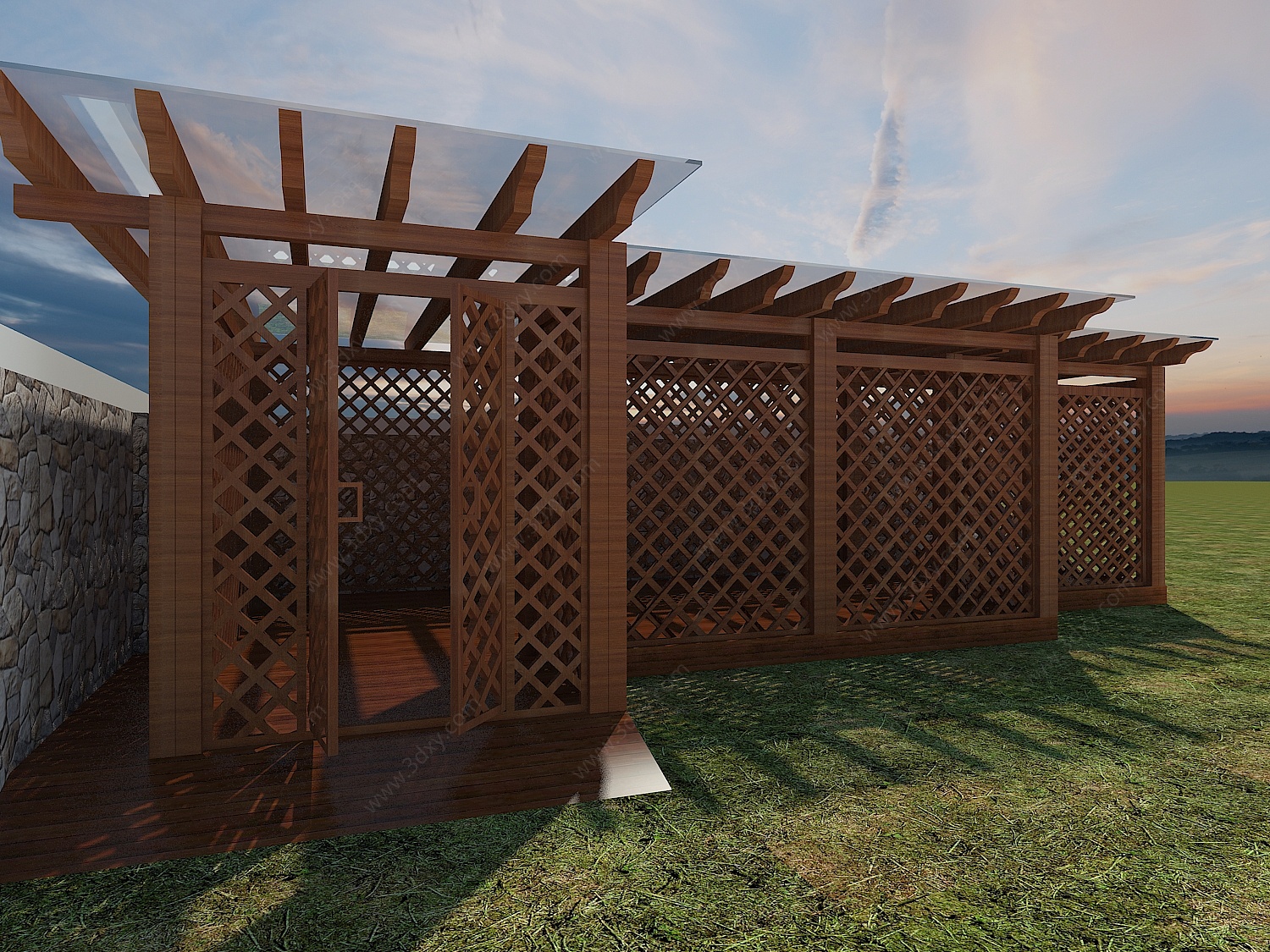 木结构廊架设计3D模型