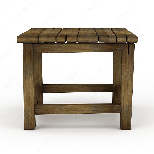 Q版场景道具实木方凳3D模型