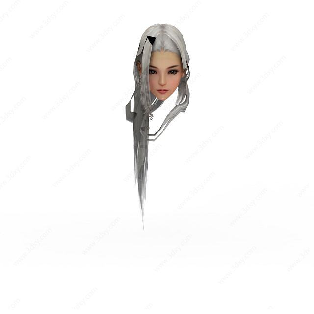 剑网三女子发型白色3D模型