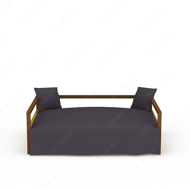 中式实木单人沙发床3D模型