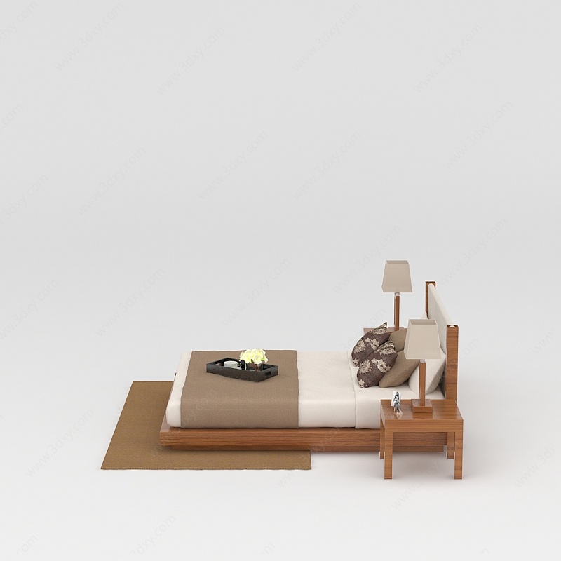 现代简约实木双人床3D模型