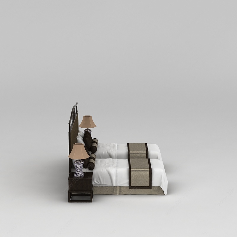 酒店宾馆单人套床3D模型