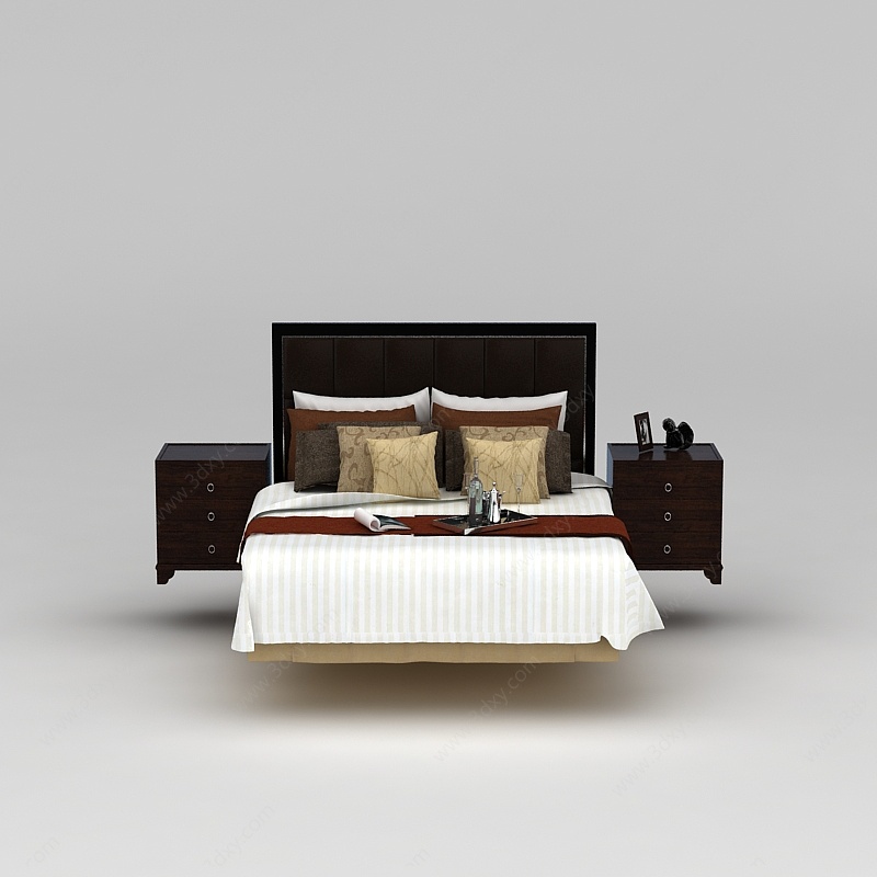 现代新中式双人床3D模型