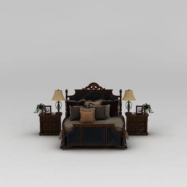 美式软靠双人床整体家具3D模型