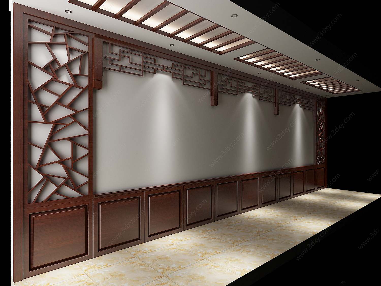 中式走廊木装饰3D模型