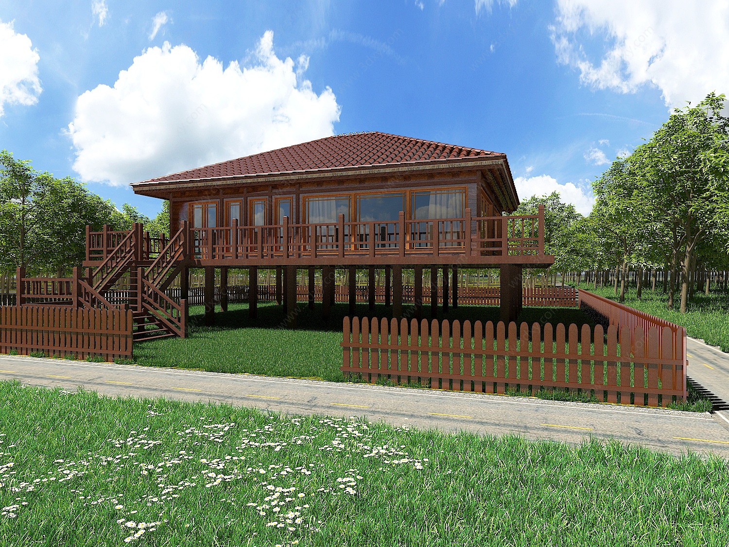 中式木屋别墅3D模型