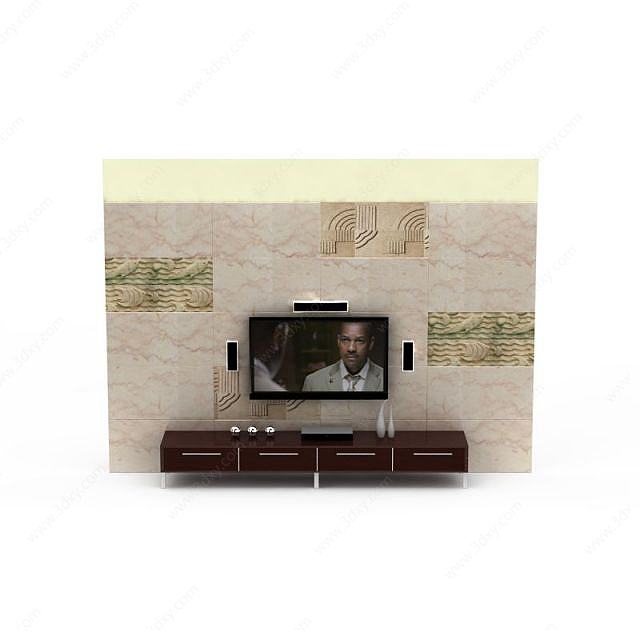 现代电视柜电视墙3D模型
