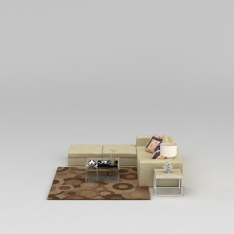 米色沙发茶几组合3D模型