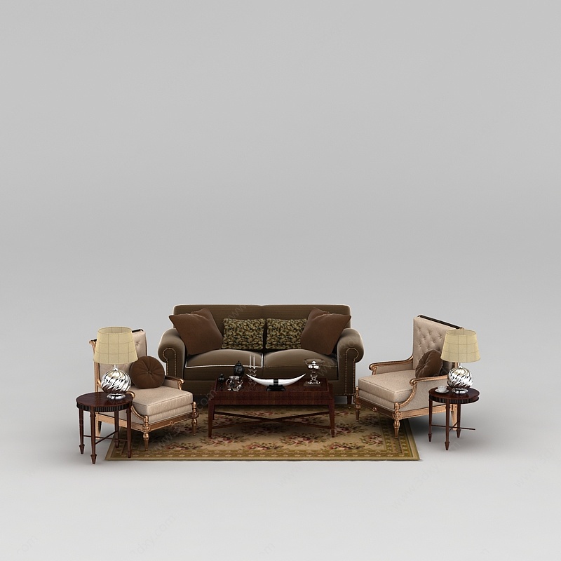 现代精品布艺沙发组合沙发茶几套装3D模型