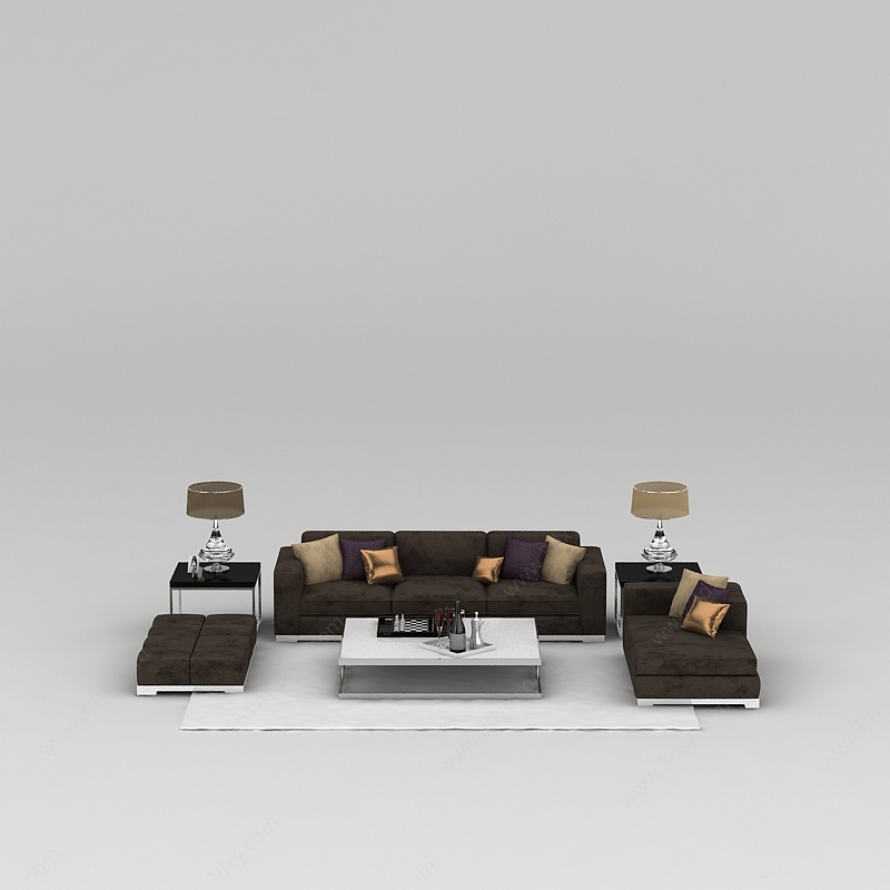 大型布艺组合沙发3D模型