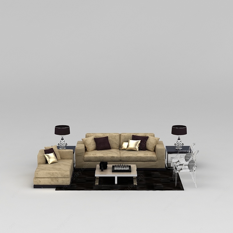 现代印花沙发套装沙发茶几组合3D模型