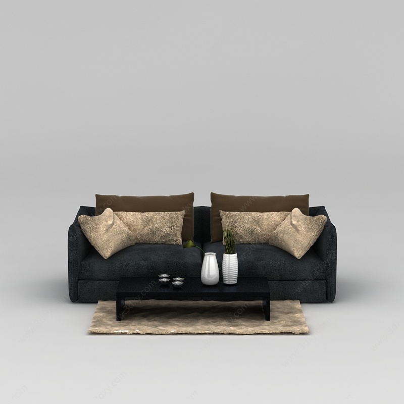 时尚深灰色布艺组合沙发3D模型